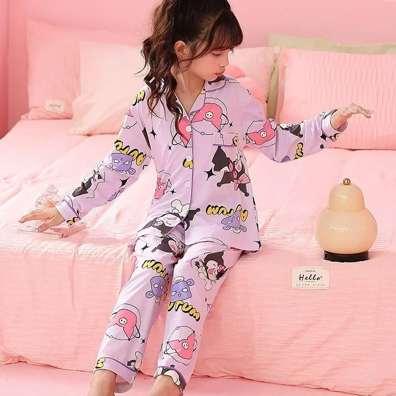 Miniso Autumn Winter Children's Pajamas Set 2025 Cute Anime Cartoon Kids Pijama Boy Girl Sleepwear Long-Sleeved Pants Loungewear