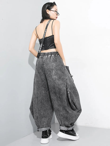 Wide Leg Black Big Size Ribbon Stitch Jeans New High Waist Loose Women Trousers Fashion Tide Spring Autumn 2025