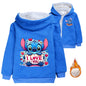 Kid Baby Boy Girl Coat Autumn Winter Long Sleeve Plush Hoodies Cartoon Stitch Print Children Sweatshirt Clothes Thick Top Outfit