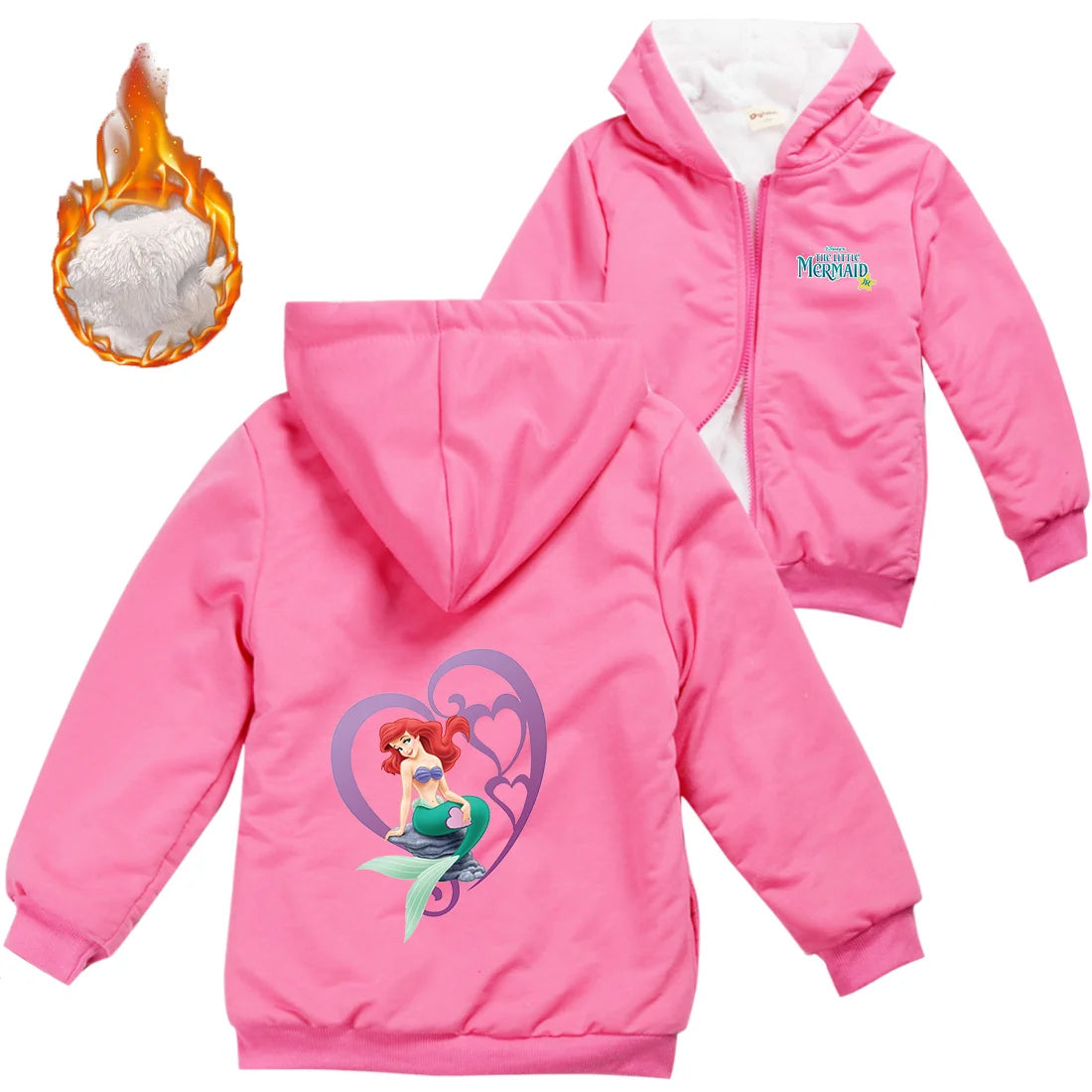 Winter Thick Boys Girls With Zipper Coats The Little Mermaid keep Warm Hoodies Jackets Children Casual Outerwear Sweatshirt