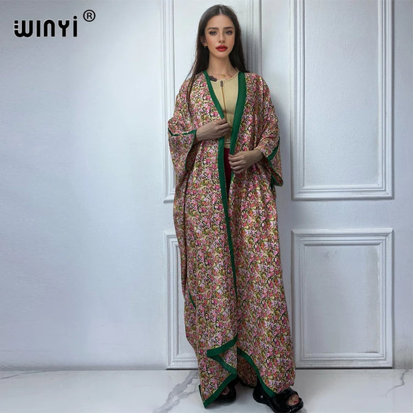 WINYI Kimono Summer sexy print loose Cardigan Female Blouse abaya beach cover up boho maxi party dress kaftan dresses womens