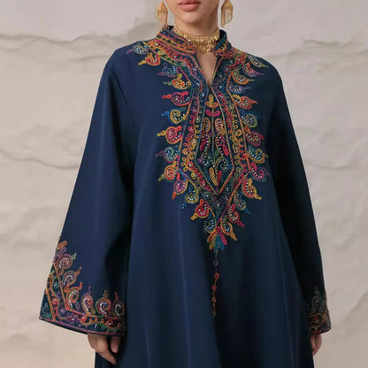 Embroidered Abayas for Women Muslim Evening Eid Party Dress Kaftan Dubai Turkey Robe Arabic Islam Jalabiya Caftan Marocain Femme