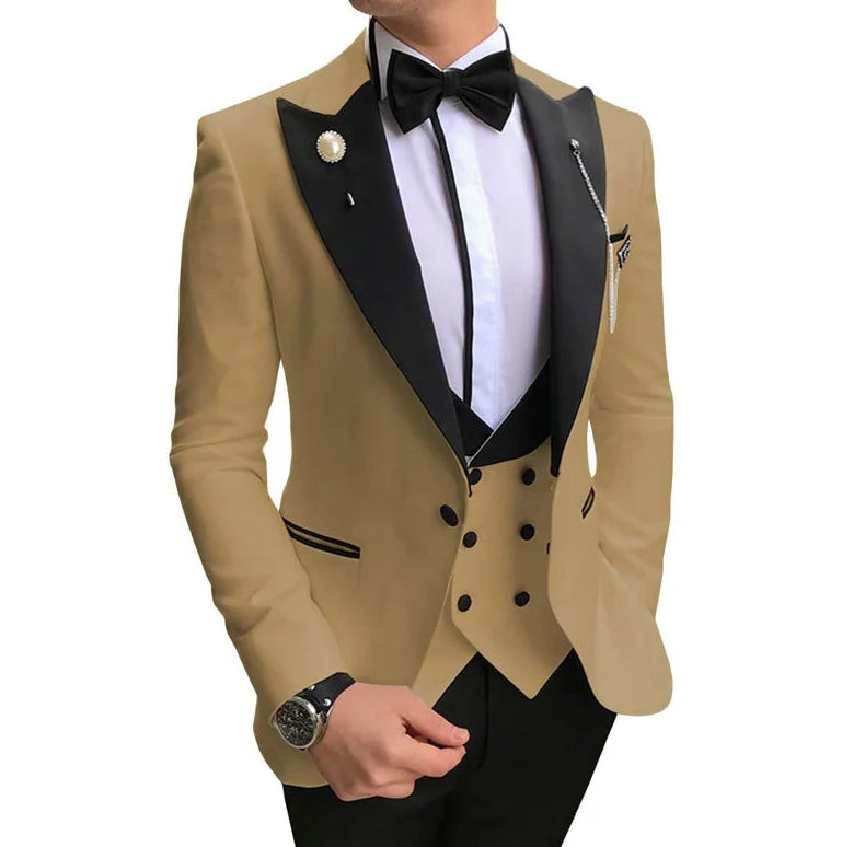 Men 3 Pieces Suits For Men Custom Made Groom Groomsmen Tuxedos Wedding Men Suit Terno Masculino(Jacket+Pant+Vest)