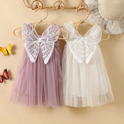 Baby Dresses for 1-5 Yrs Suspender Kids Mesh Summer Dress with Butterfly Wings Little Girls Birthday Cute Princess Dress