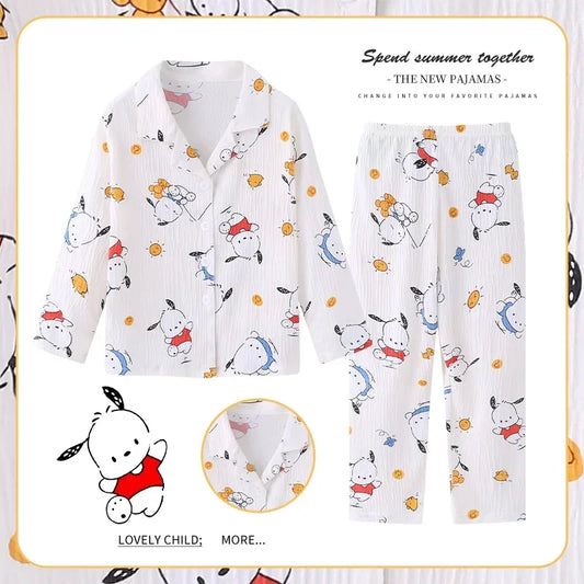 Miniso Children Pajamas Sets Kawaii Anime Flannel Winter Kids Sleepwear Cute Anime Autumn Pijamas Homewear Girl Warm Loungewear