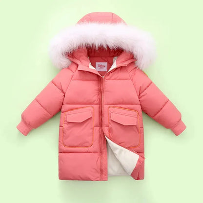 Children Winter Jacket Autumn Boy Plus Velvet Thick Warm Hooded Little Outerwear Coat 2-8 Years Kids Girl Parka Clothes