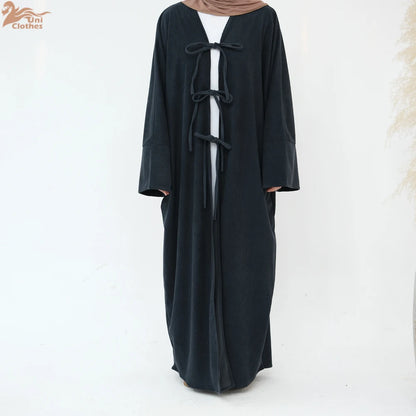 Arabic Women Corduroy Abaya Dress Ramadan Eid Dubai Modest Cardigan Islamic Party Robe Fashion Turkey Winter Solid Coat