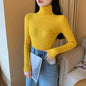 Autumn Winter Women Long Sleeve Knitted Foldover Turtleneck Ribbed Pull Sweater Soft Warm Femme Jumper Pullover Clothes