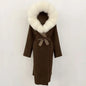 Real Natural Fox Fur Coat Winter Hooded Detachable Collar Fur Jacket Long Woolen Jacket Women Double-faced Casual Overwears