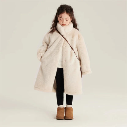 Girls Winter Fur Coats 2025 New Children Thicken Warm Outerwear Kids Fashion Casual Long Jackets Teenager Turtleneck Clothing