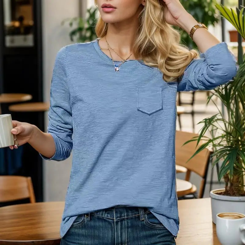 New Autumn O Neck 30% Cotton T Shirt Woman Fashion Long Sleeve Shirt Women's T-shirt Loose European Style Women Shirts