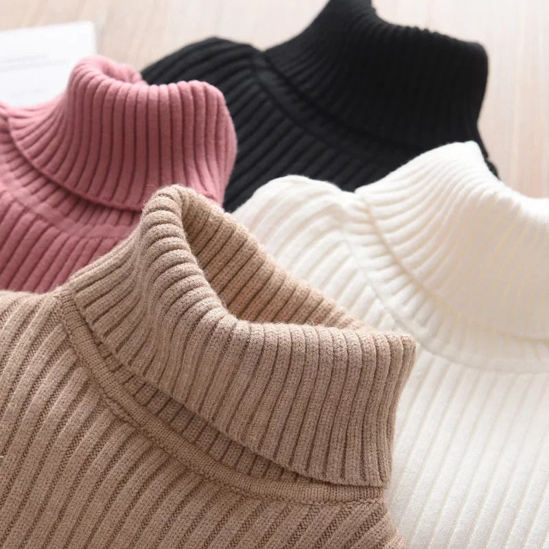 2025 New Sweater Kids Sweaters Autumn Girls Turtleneck Sweaters 1-9Yrs Baby Boys Pullover Winter Knitted Bottoming Boys Sweaters