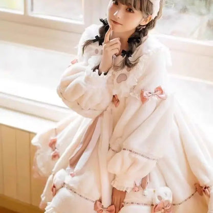 Little Milk Meow Cat Lolita Dress Plush Op Autumn Winter Long Sleeve Thickened New Year Clothes Birthday Party Cute Girl Bag