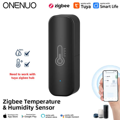 ONENUO Tuya ZigBee Smart Temperature and Humidity Sensor Battery Powered ZigBee Smart Home Security Work With Alexa Google Home