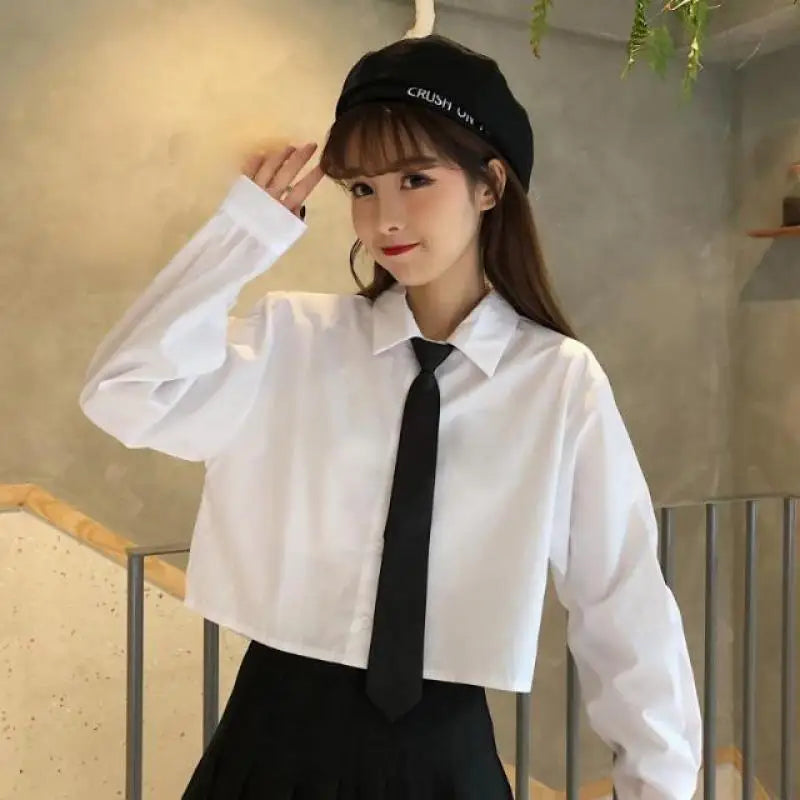 Oversize White Cropped Shirt Women Summer Short Sleeve Polo Neck Sweet Preppy Button Short Shirts Korean Female Blouses Blusa