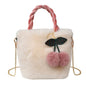 Cute Cherry Plush Bag Handbag Korean INS Autumn Winter Versatile Shoulder Bag Fashion Plush Crossbody Bag Ladies Chain Bag