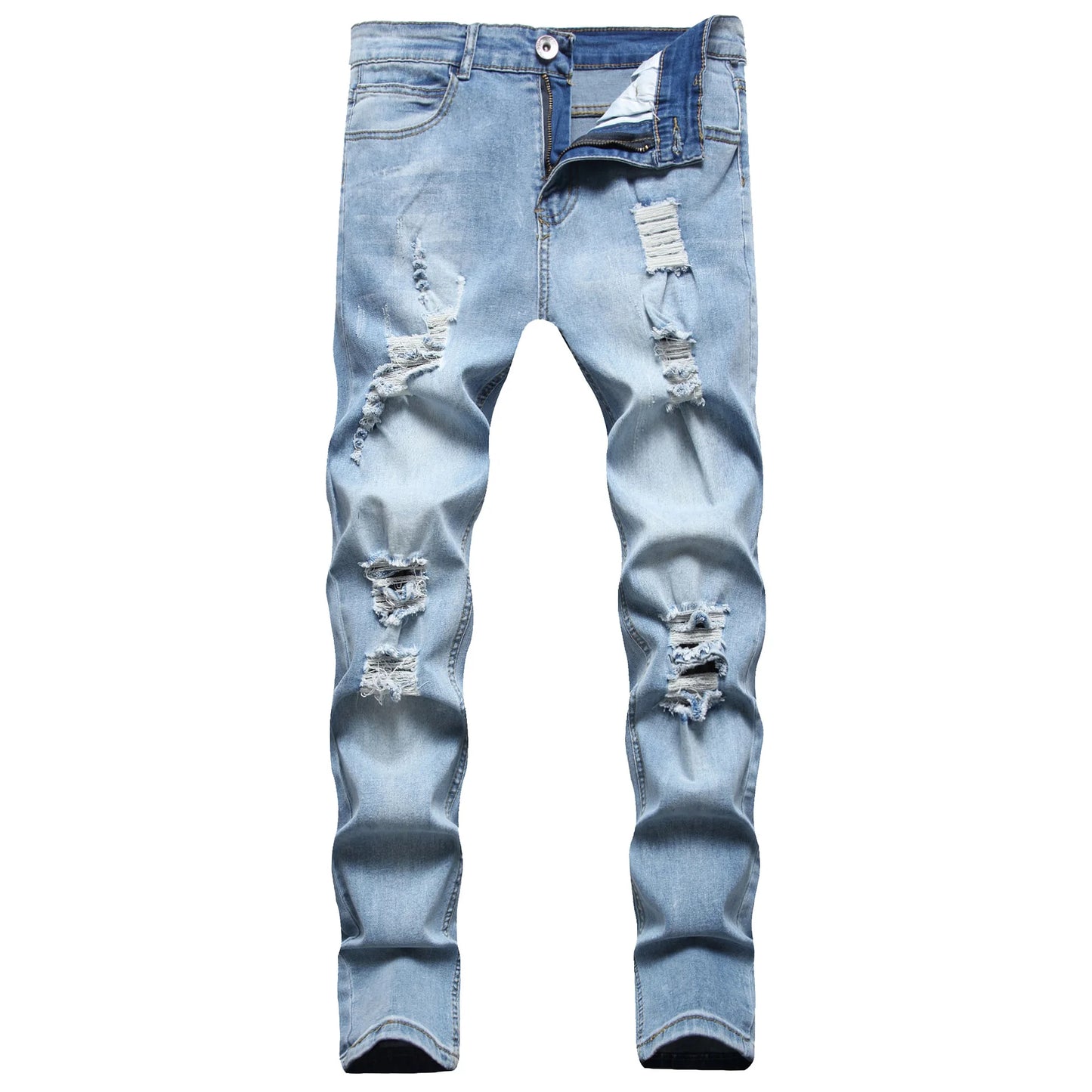 2025 New European and American Style Men's Ripped and Faded Slim-fit Jeans, Fashionable Vintage Casual Slim-fit Pants S-XXXL