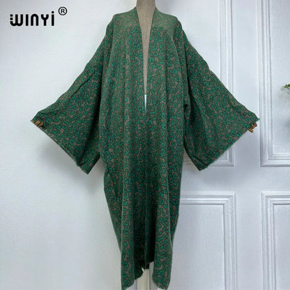 WINYI winter coat Africa women Retro print tassel Luxury Fur Loose OverCoat Thick Warm long down coat Europe cardigan new abaya