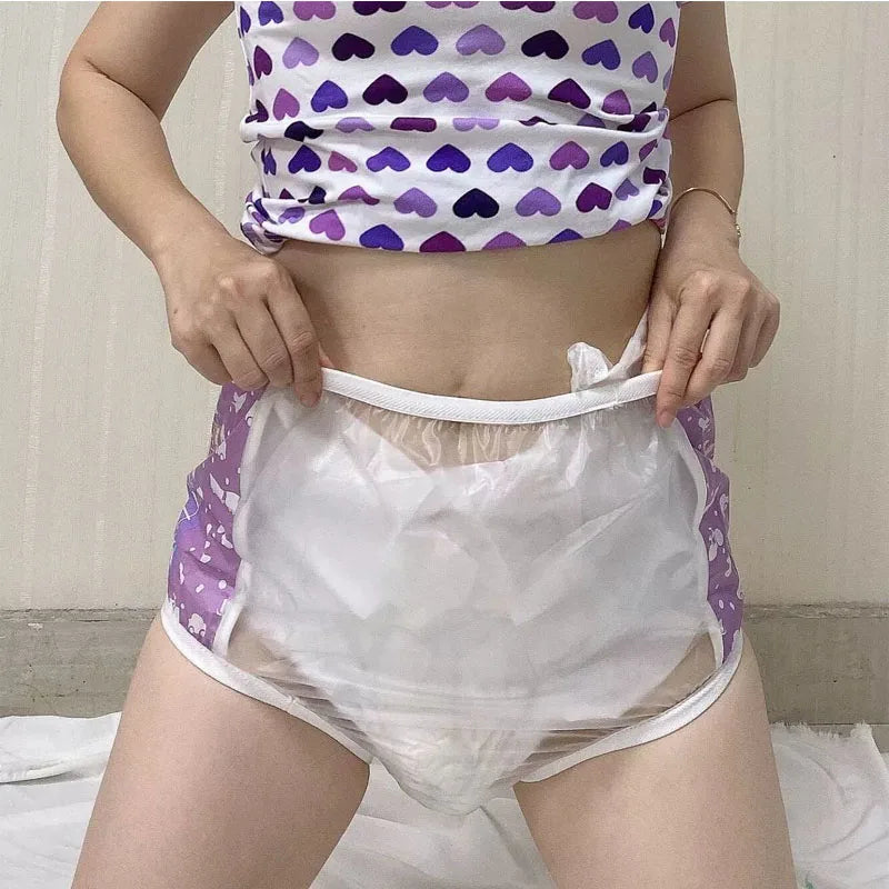 ABDL PVC Transparent Plastic Underpants Soft Silent Reusable Waterproof Adult Baby Diaper Pants Coat Incontinence Panties