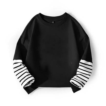 Cotton Children's Clothing Boys Girls T-Shirt Stripe Long Sleeve Kids Clothes Autumn Winter Sweatshirt Tops Tennage 6 8 10 Years