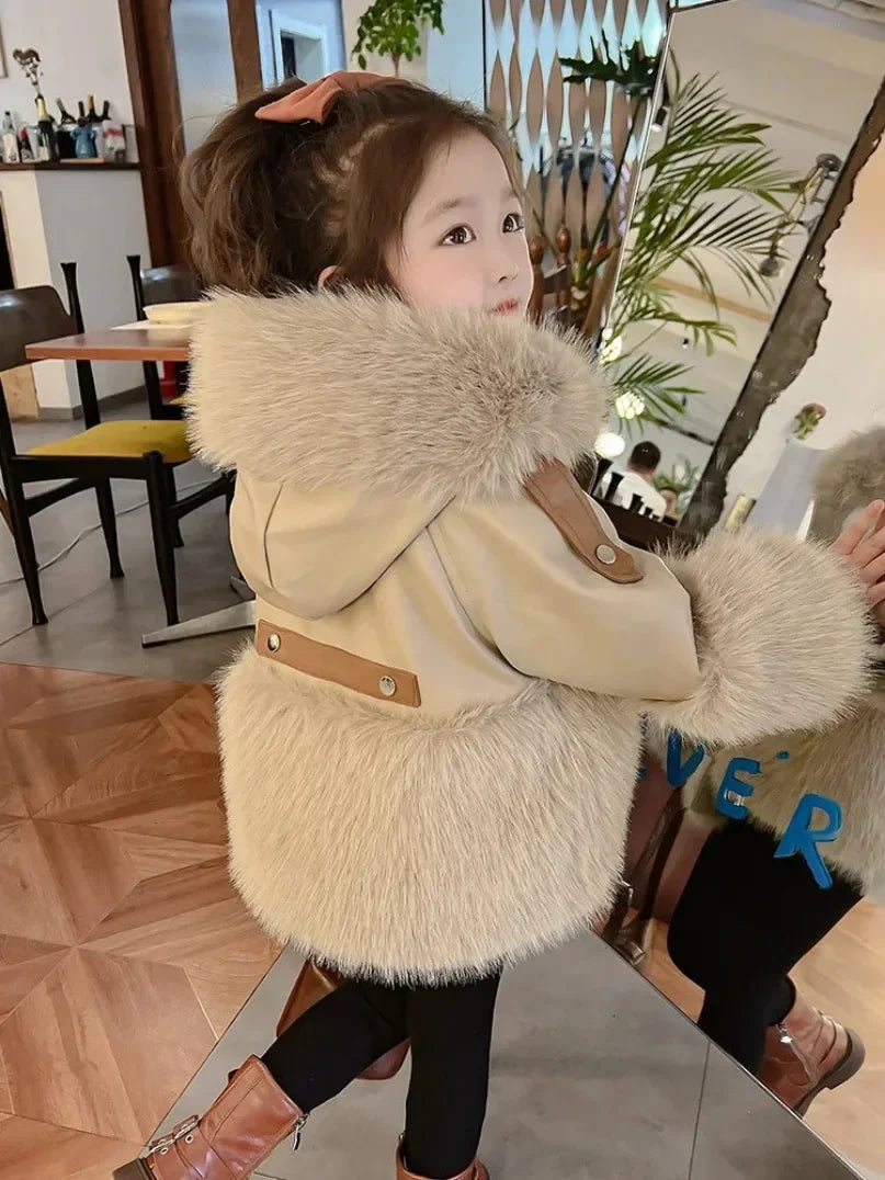 Jacket Kids Girls' Clothes Coat  Baby  Fashionable Fleece-Lined Leather Coat Little Party Coats ﻿New Girl Autumn and Winter Fur