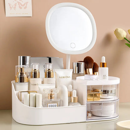 Large Capacity Cosmetic Storage Box with Clear Drawer - Multi-functional Makeup Organizer for Dressing Table Skincare Products