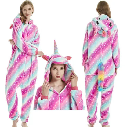 Women Pijama Animal Jumpsuit Onesie Kigurumi Unicorn Suit Shark Bodysuits Adult Flannel Sleepwear Full Body Winter