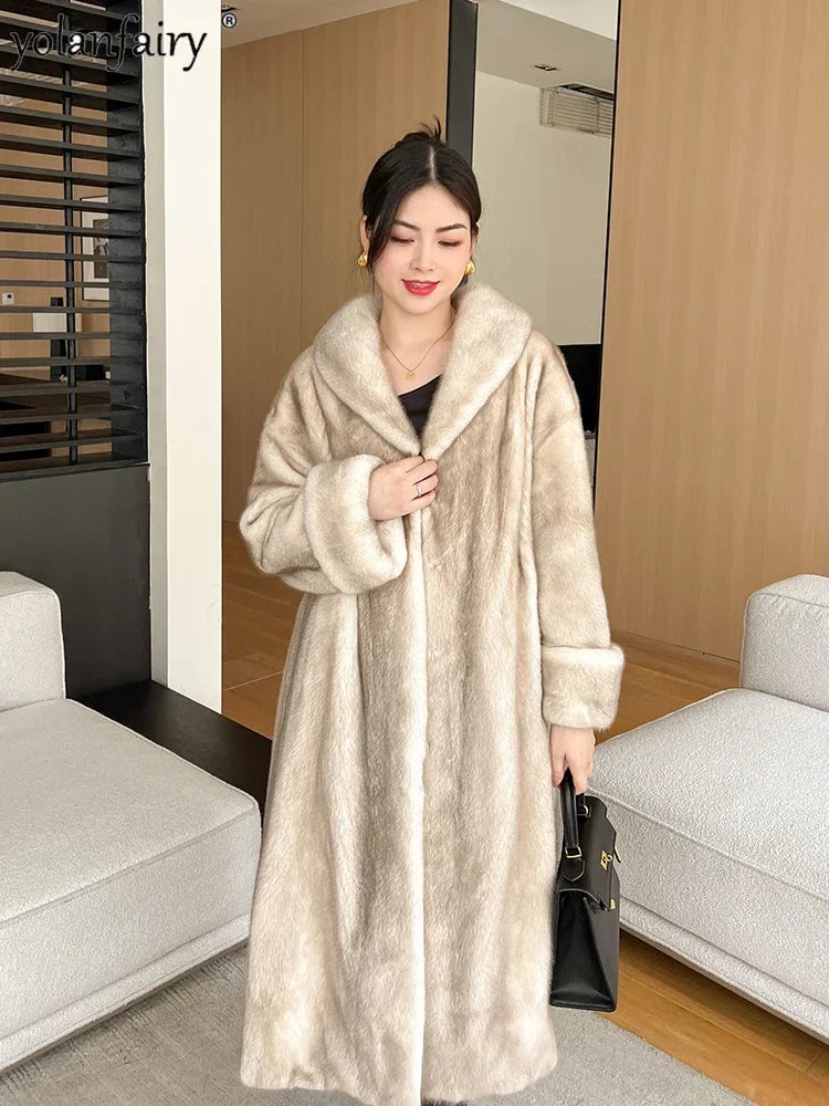 New Real Fur Coat Women's Mink Fur Jacket Purple Label Velvet Grade Over Knee Long Fur Coats Female Winter Jackets