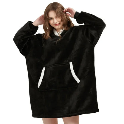 Winter Hoodies Sweatshirt Women Men Pullover Fleece Giant TV Oversized Blanket with Long Flannel Sleeves