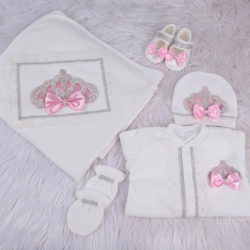 5pcs Newborn Baby Nursery Kids Outfit Clothing Cotton Infant Care Wrapped Baby Products Pants Mittens Receiving Blanket