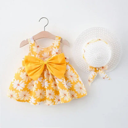 (Girls 0-3 Years Old) Summer New Girls Dress Floral Print Little Fresh Everyday Sweet Princess Dress with Bow