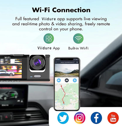 WiFi 3 Channel Mini Car DVR Three Way Dash Cam Inside Vehicle Camera DVRs Recorder FHD 1080P Video Dashcam Camcorder Black Box