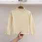 Autumn Winter Fashion Girl Long Sleeve T-Shirt with Ruffle Edges for Kids Soft and Warm Solid Color Children Casual Clothes Tops