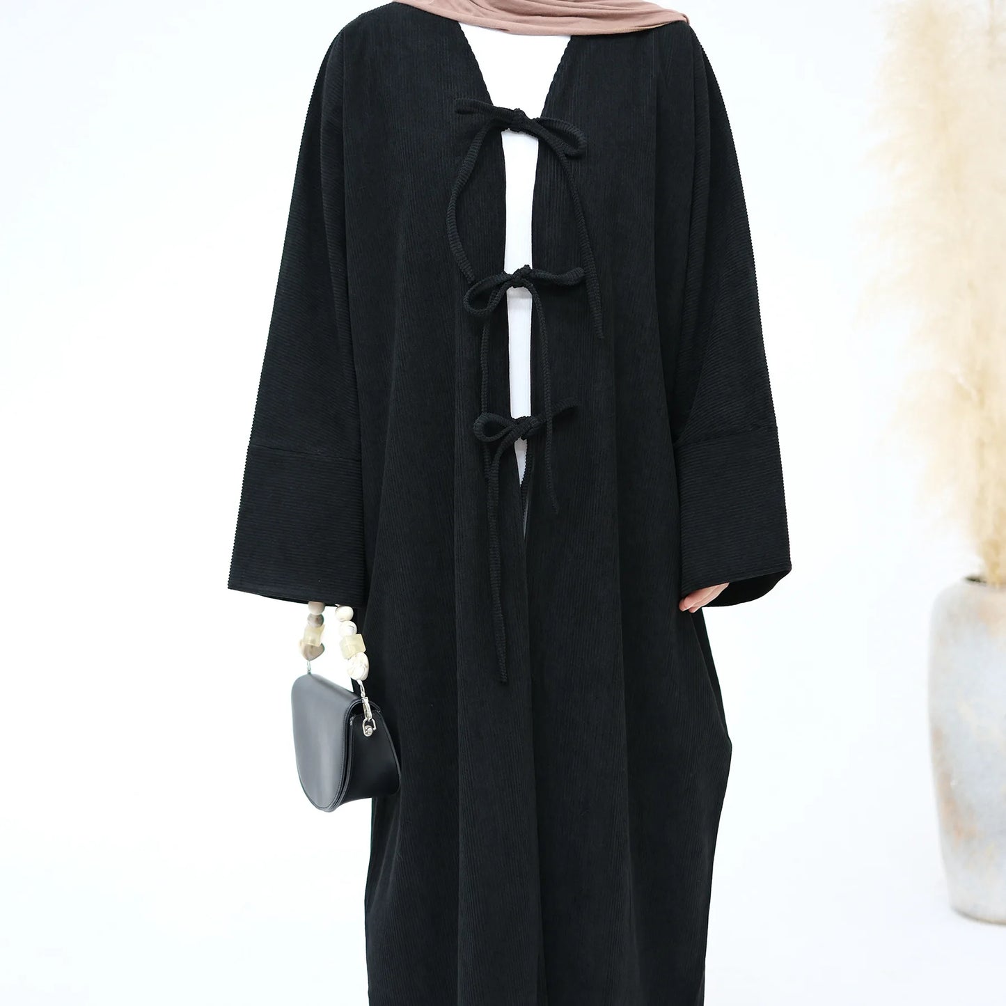 Arabic Women Corduroy Abaya Dress Ramadan Eid Dubai Modest Cardigan Islamic Party Robe Fashion Turkey Winter Solid Coat