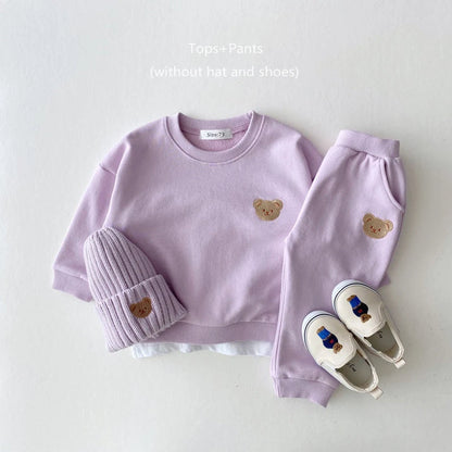 2pc Baby Boys Girls Set Autumn Little Bear Embroidery Tops Coat + Pants Suit Clothes Two-piece Newborn  Spring Winter Sets Kids