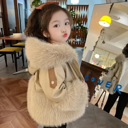 Jacket Kids Girls' Clothes Coat  Baby  Fashionable Fleece-Lined Leather Coat Little Party Coats ﻿New Girl Autumn and Winter Fur