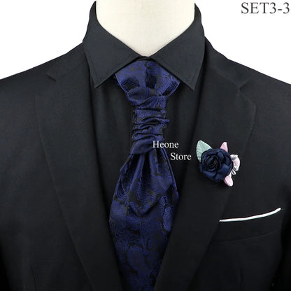 New Men's Premium Paisley Tie Brooch Set Red Black Blue Ajustable Neck Tie Luxury Classic Suit Tuxedo Groom Wedding Accessories