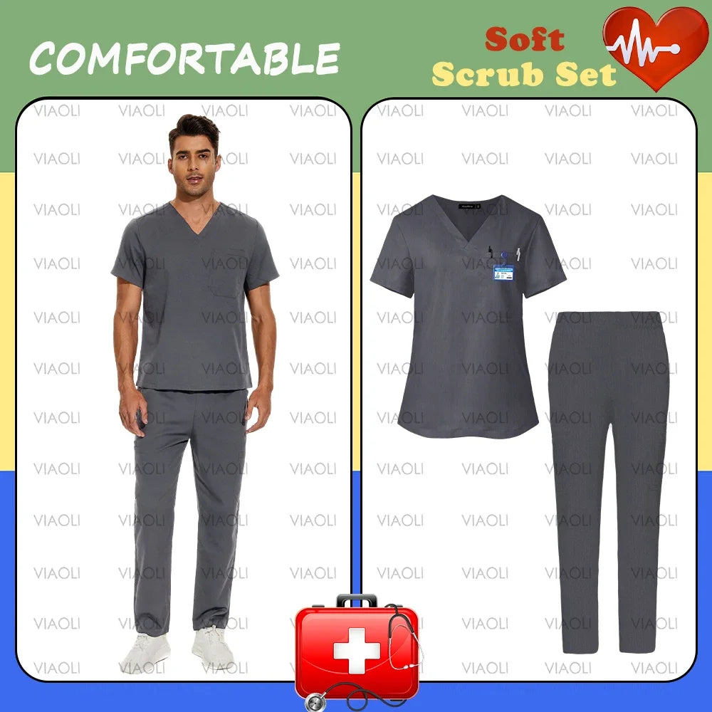 S-XXXL Hospital Clinical Workwear Nurse Uniforms Scrub Set Unisex Shirt Straight Pants Nursing Accessories Medical Surgical Wear