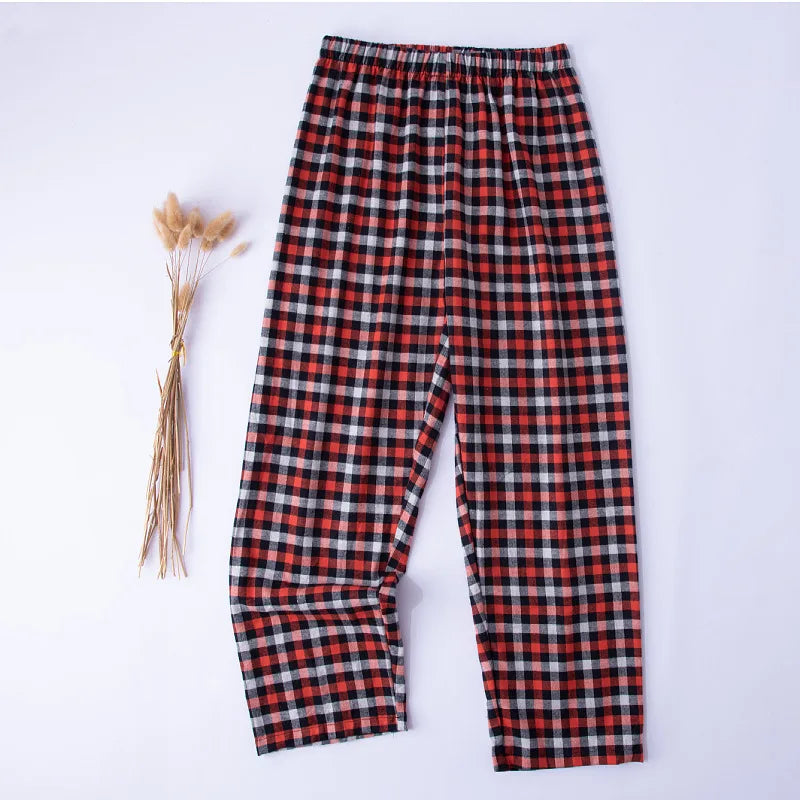 Men’s Cotton Plaid Pajama Long Sleeping Pants Male Casual Loose Trousers Loungewear Cozy Soft Breathable Sleep Bottoms Nightwear