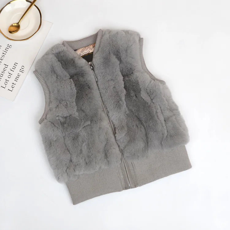 Autumn Winter Fur Vest Ladies Fur Coat Woman Vest Children Short Rex Rabbit Fur Womens Tops And Blouses Boys Girls Parent-child