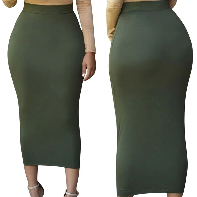 New Muslim Thick Solid Women Skirt Fashion High Waist Stretch Bodycon Slim Long Ladies Elegant Pencil Skirt