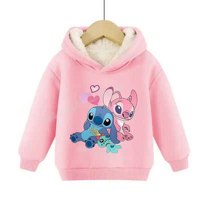 Lilo&stitch Children Hoodie Winter Thicken Warm Pullover Sweatshirt Street Sweater Girl Boy Outdoor Sports Kid Hooded Clothes