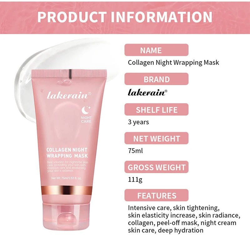 100g Pink Collagen Jelly Cream Peel-off Collagen Night Cream Mask Gentle Essence Shrinks Pores Moisturizes Brighten Serum Gel