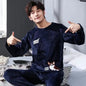 Winter Long Sleeve Thick Warm Flannel Pajama Sets for Men Coral Velvet Cute Cartoon Sleepwear Suit Pyjamas Homewear Clothes