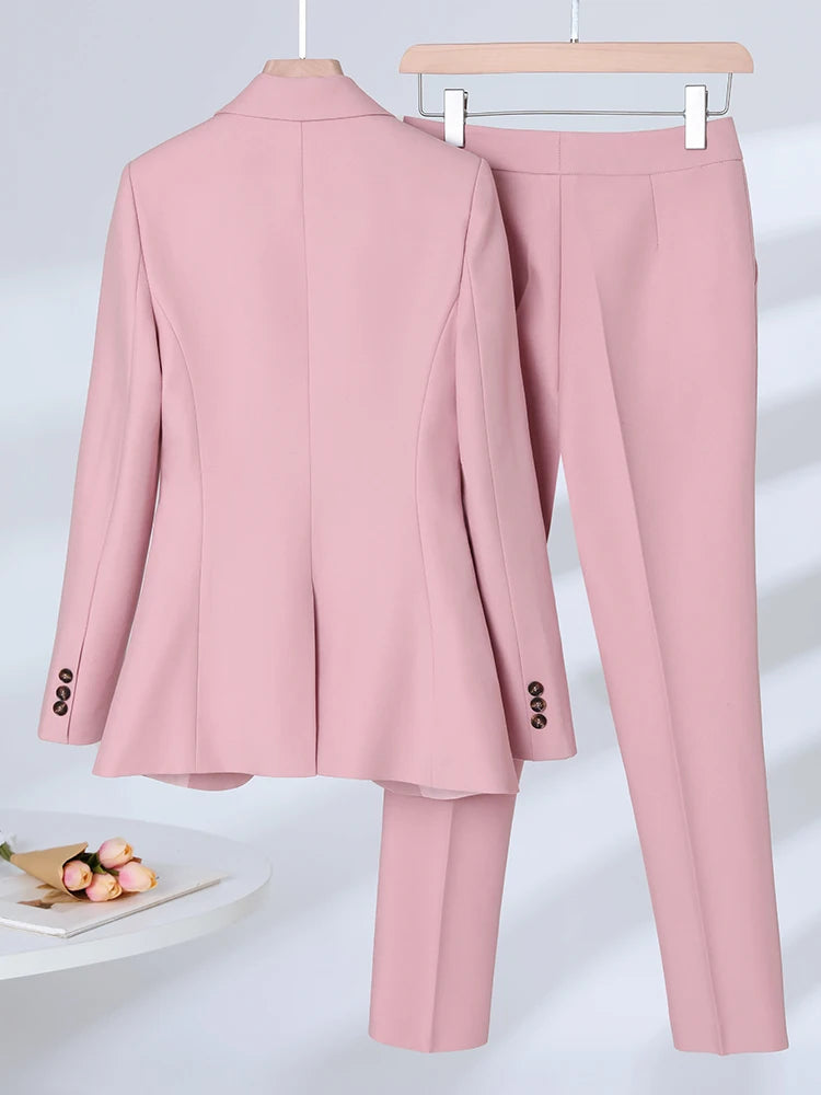 Women Formal Blazer Vest and Pant Suit Autumn Winter Navy Pink Apricot Office Ladies Business Work Career Wear 3 Pieces Set