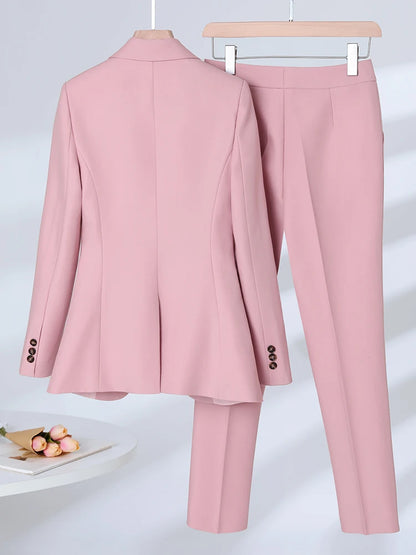 Women Formal Blazer Vest and Pant Suit Autumn Winter Navy Pink Apricot Office Ladies Business Work Career Wear 3 Pieces Set