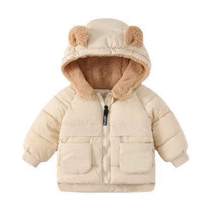 2025 Korean Autumn Winter Children Boy Parkas Cartoon Bear Ears Little Girl Jacket Coat 1-6 Years Kids Boy Outerwear Outfit