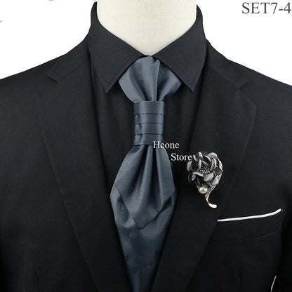 New Men's Premium Paisley Tie Brooch Set Red Black Blue Ajustable Neck Tie Luxury Classic Suit Tuxedo Groom Wedding Accessories