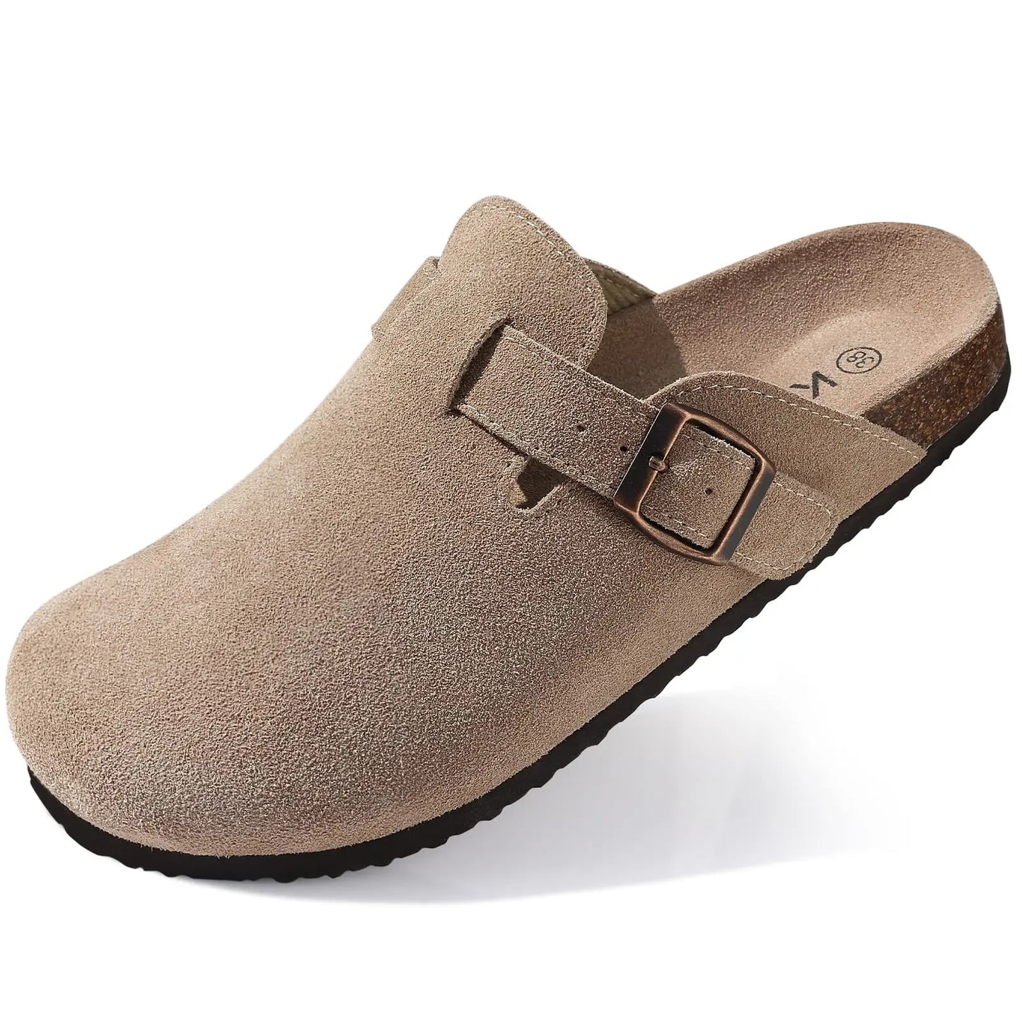 Comwarm Cork Footbed Clogs For Women Men Fashion Leather Mules Comfort Potato Shoes With Arch Support Indoor Outdoor Flat Slides