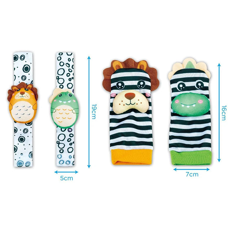 Baby Rattles Socks Toys 0 12 Months Newborn Infant Cartoon Plush Socks Wrist Strap Foot Finder and Wrist Rattles Toys for Babies